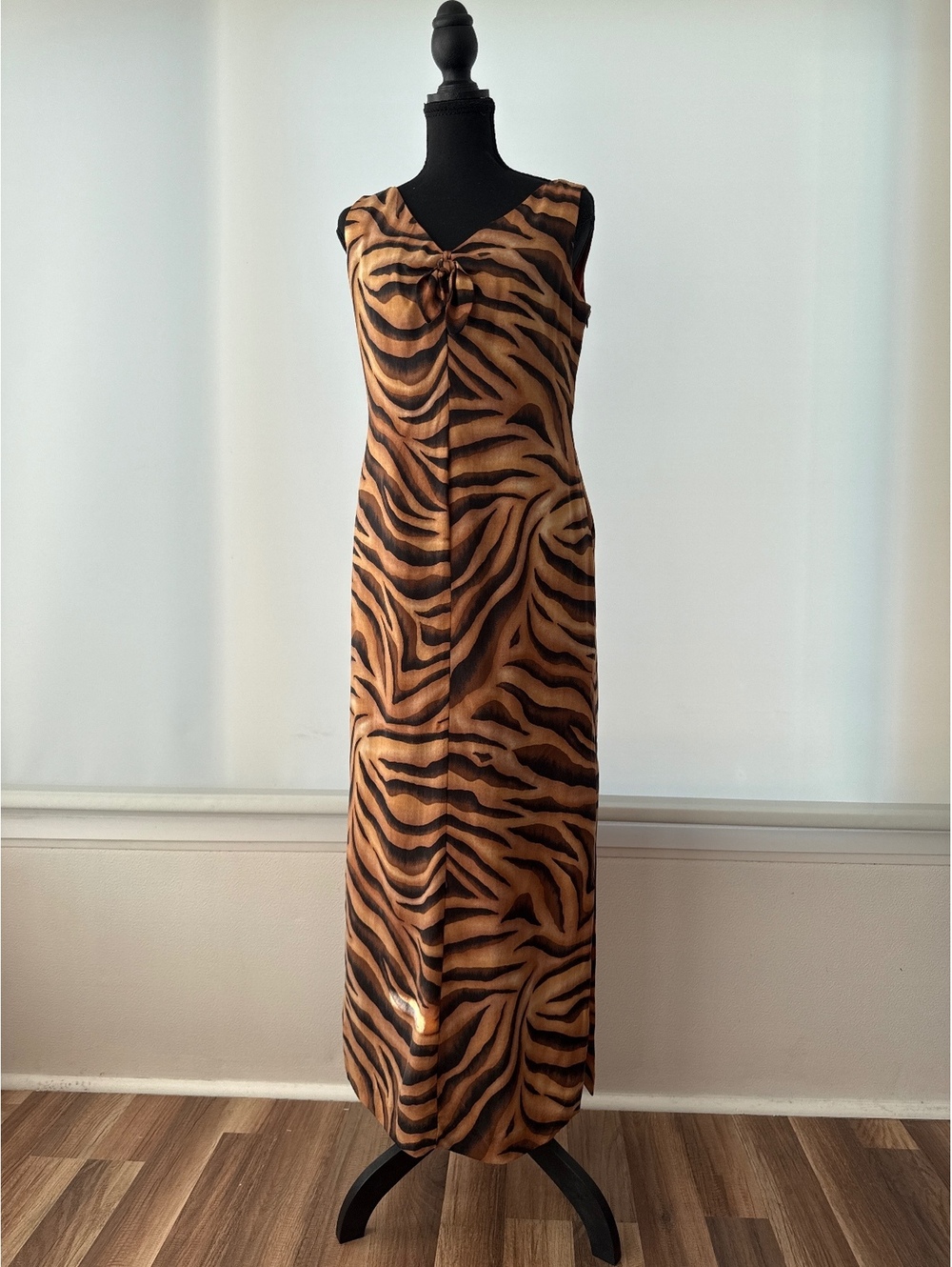 Vintage David Warren New York Tiger Stripe Maxi Dress Womens 10 Animal Print USA